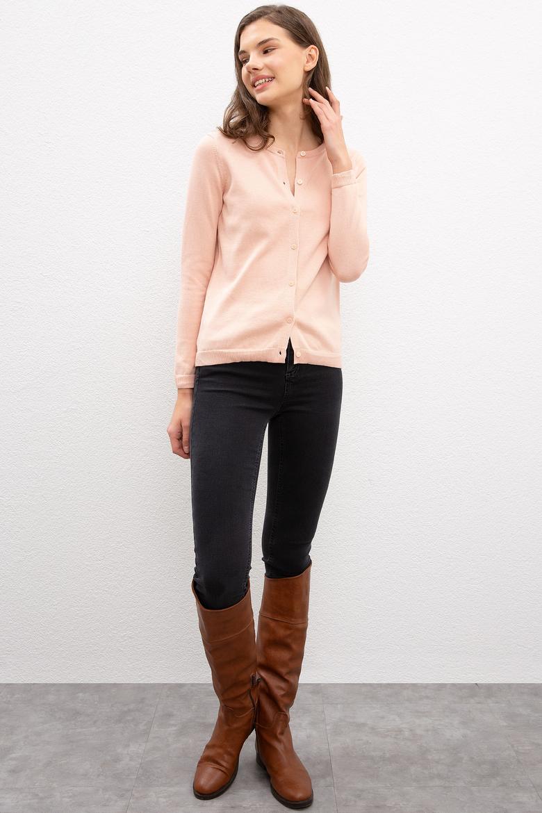 Kadın Pembe Triko Hırka Basic - 50206446075