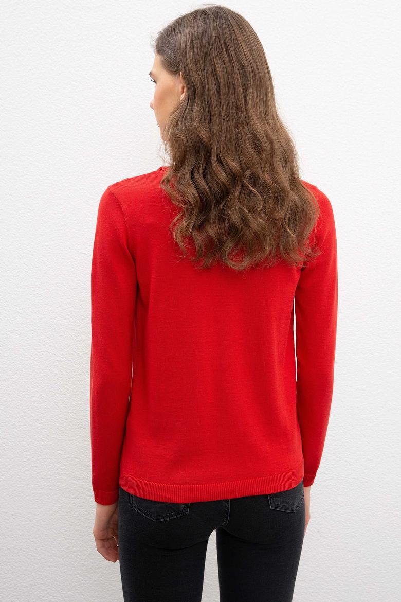 Kadın Kırmızı Triko Hırka Basic - 50206446030