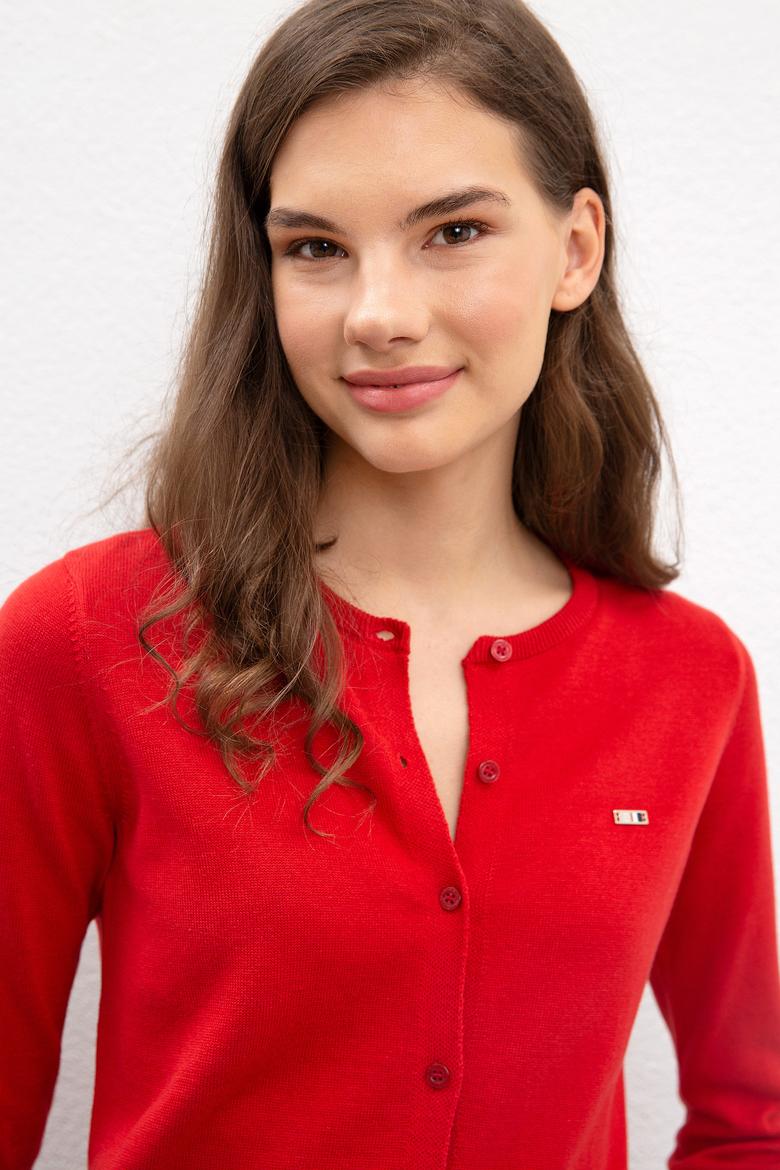 Kadın Kırmızı Triko Hırka Basic - 50206446030