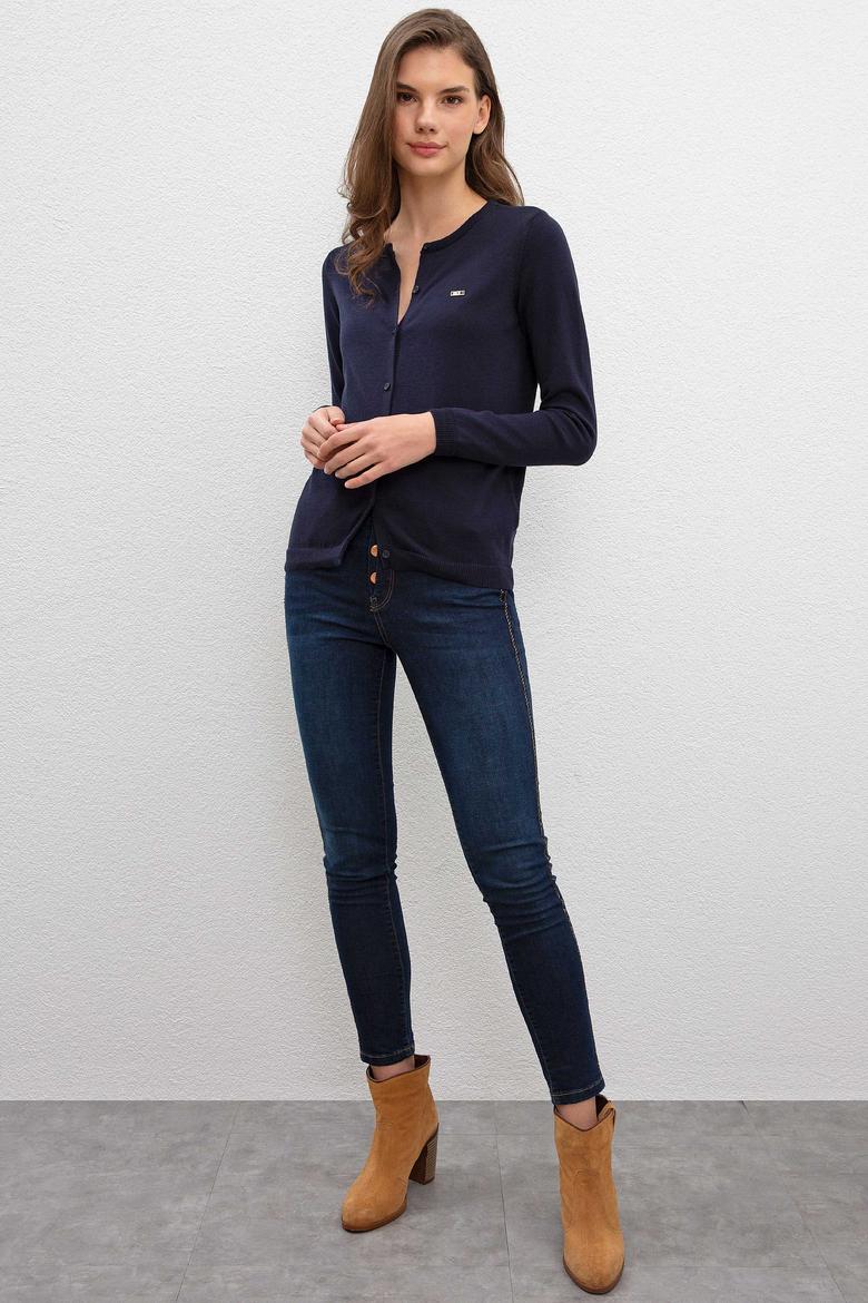 Kadın Lacivert Basic Triko Hırka - 50206446043
