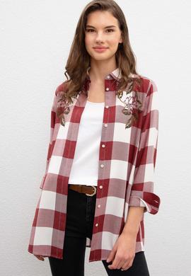 Kadın Bordo Uzun Kollu Gömlek - 50207183010