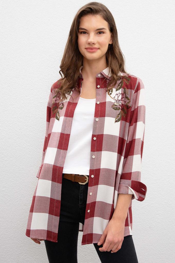 Kadın Bordo Uzun Kollu Gömlek