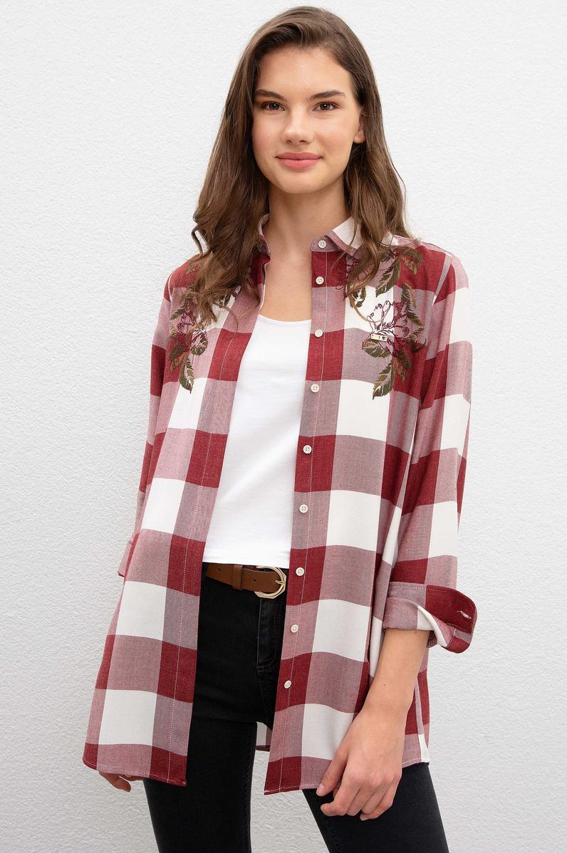 Kadın Bordo Uzun Kollu Gömlek