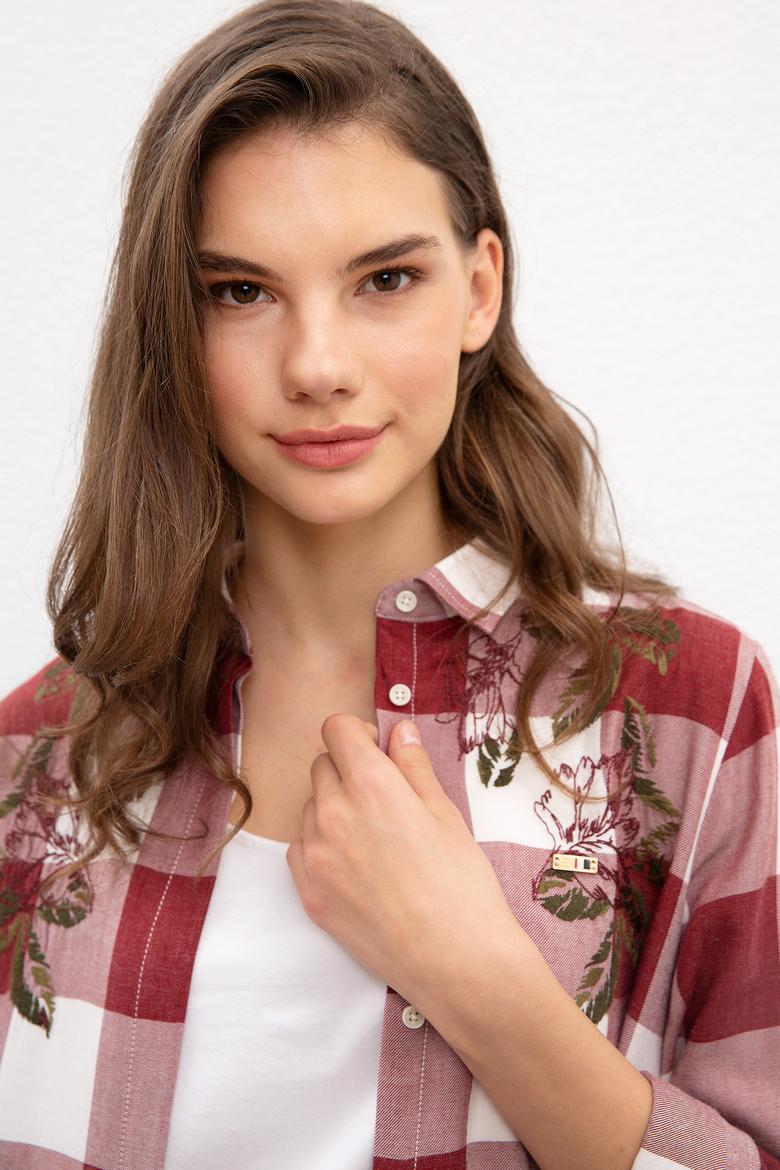 Kadın Bordo Uzun Kollu Gömlek - 50207183010