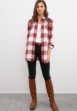 Kadın Bordo Uzun Kollu Gömlek - 50207183010