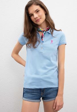 Kadın Mavi Polo Yaka T-Shirt - 50198886258