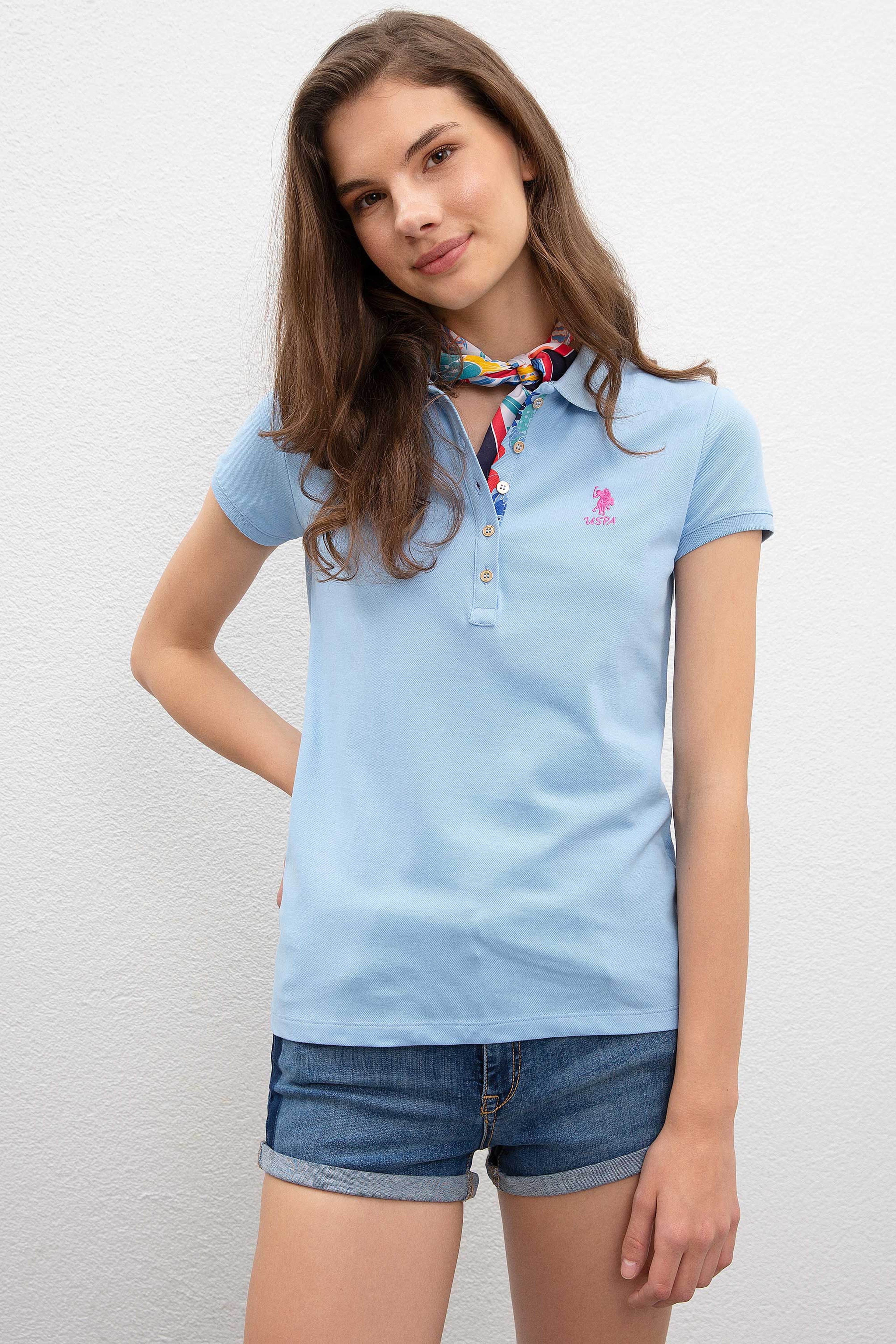 Kadın Mavi Polo Yaka T-Shirt - Image 1