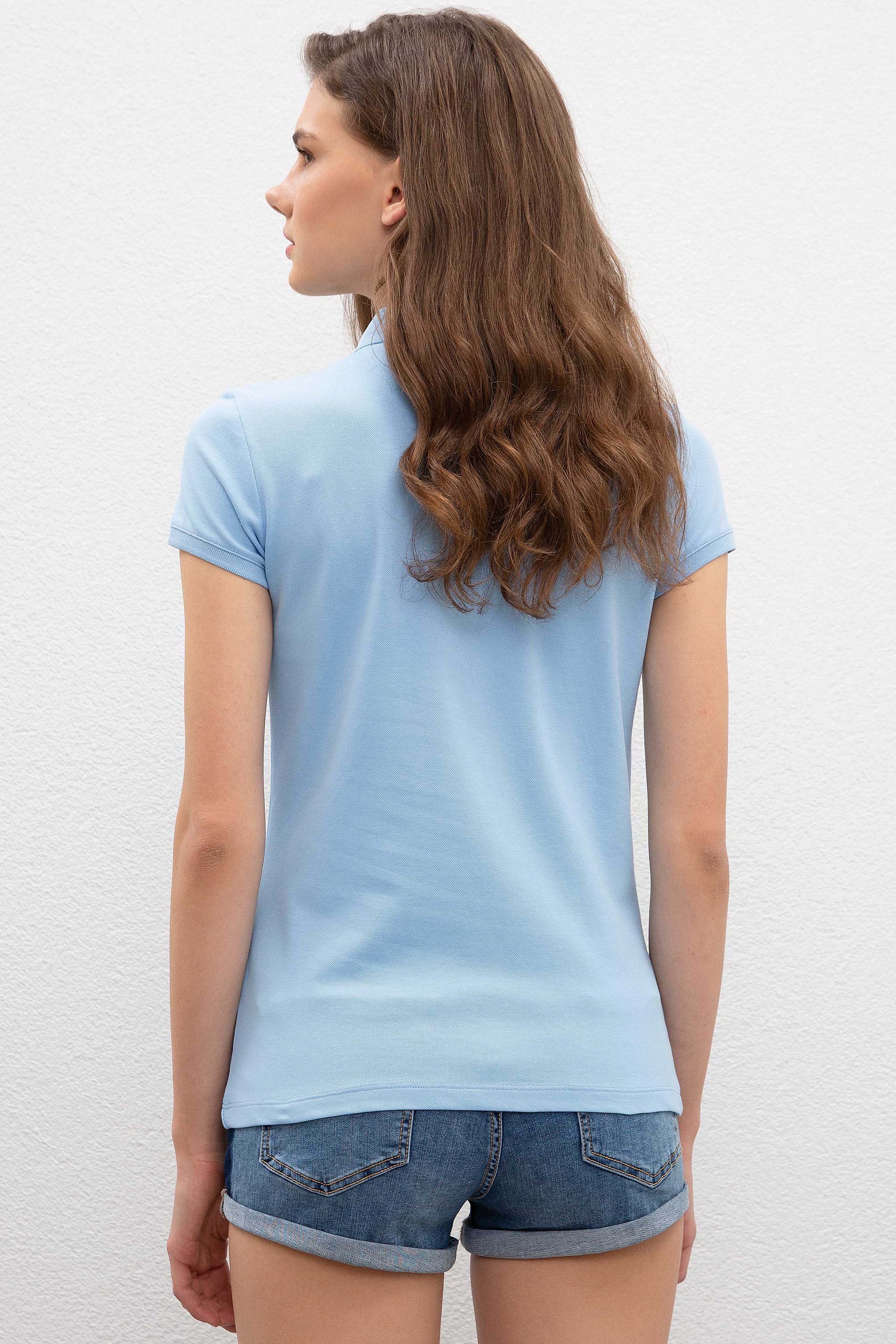 Kadın Mavi Polo Yaka T-Shirt