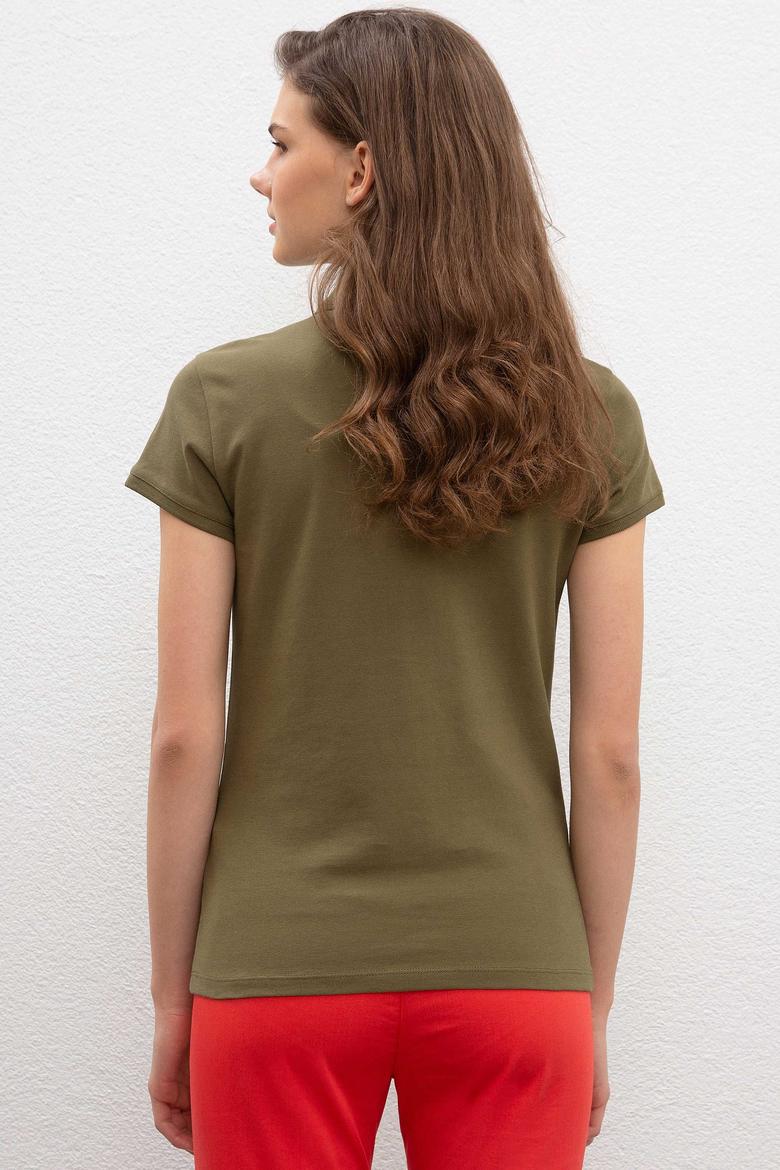 Kadın Haki Basic Tişört - 50202756012