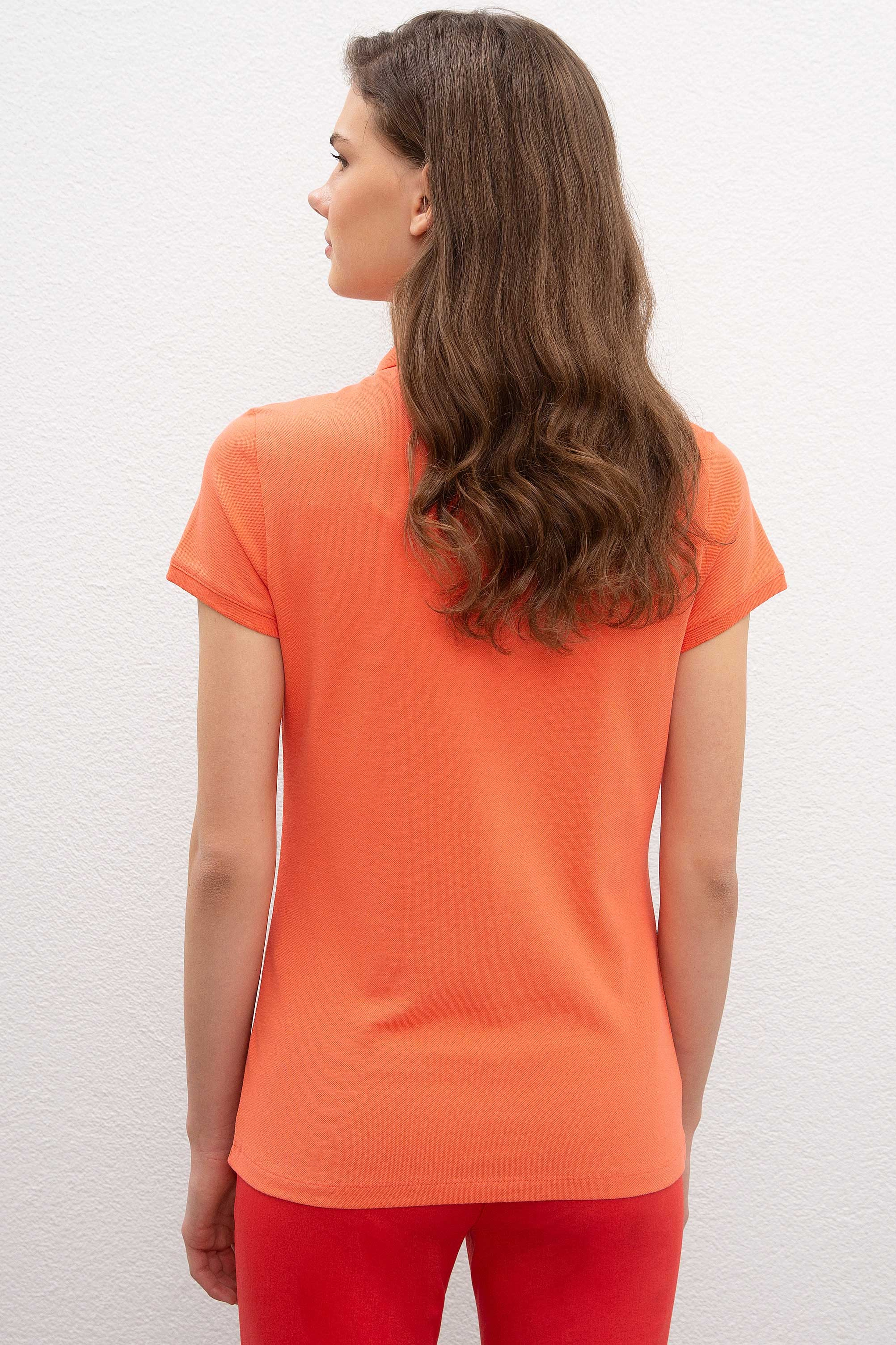 Kadın Somon Polo Yaka T-Shirt - Image 3