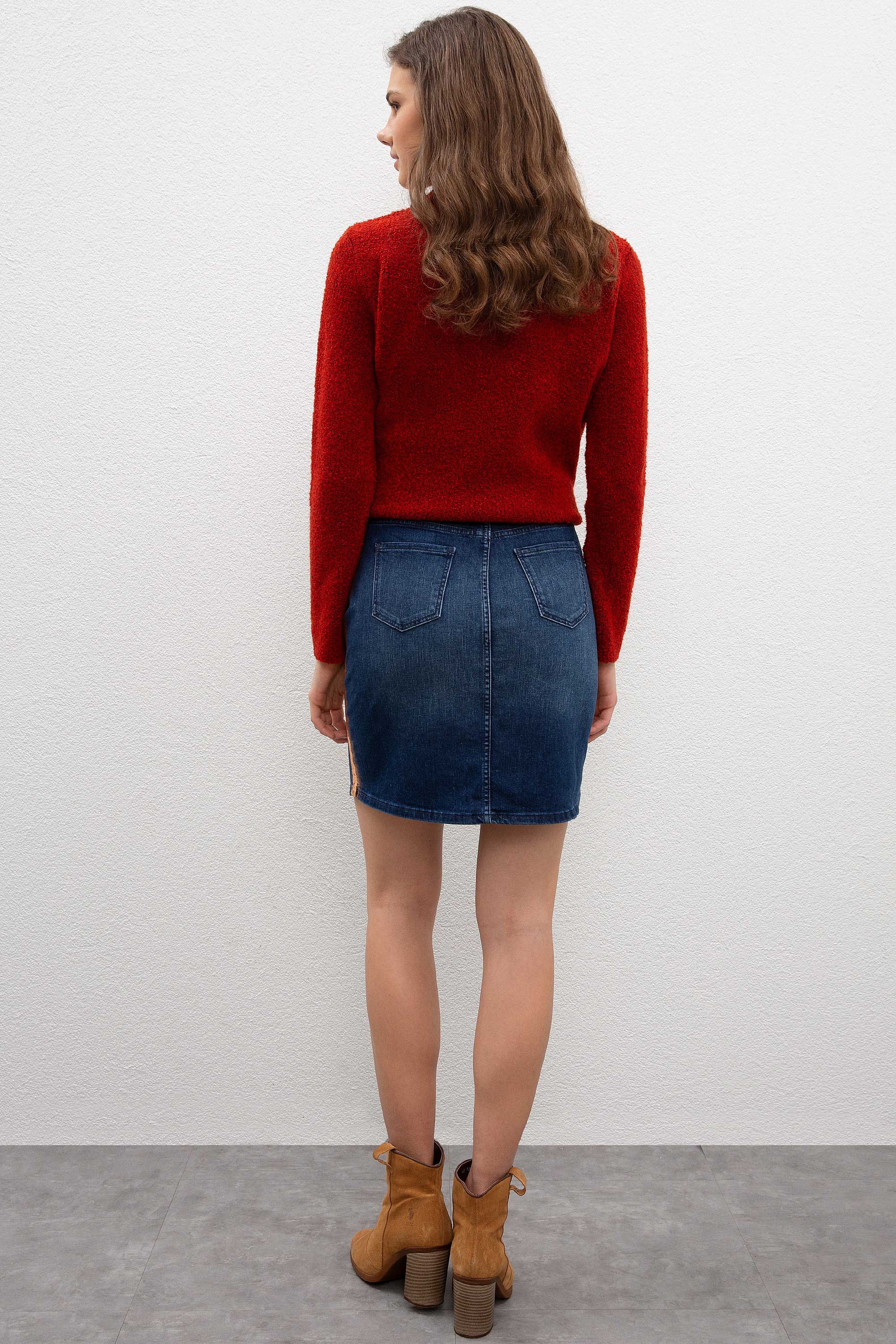 Kadın Mavi Denim Etek - Image 3