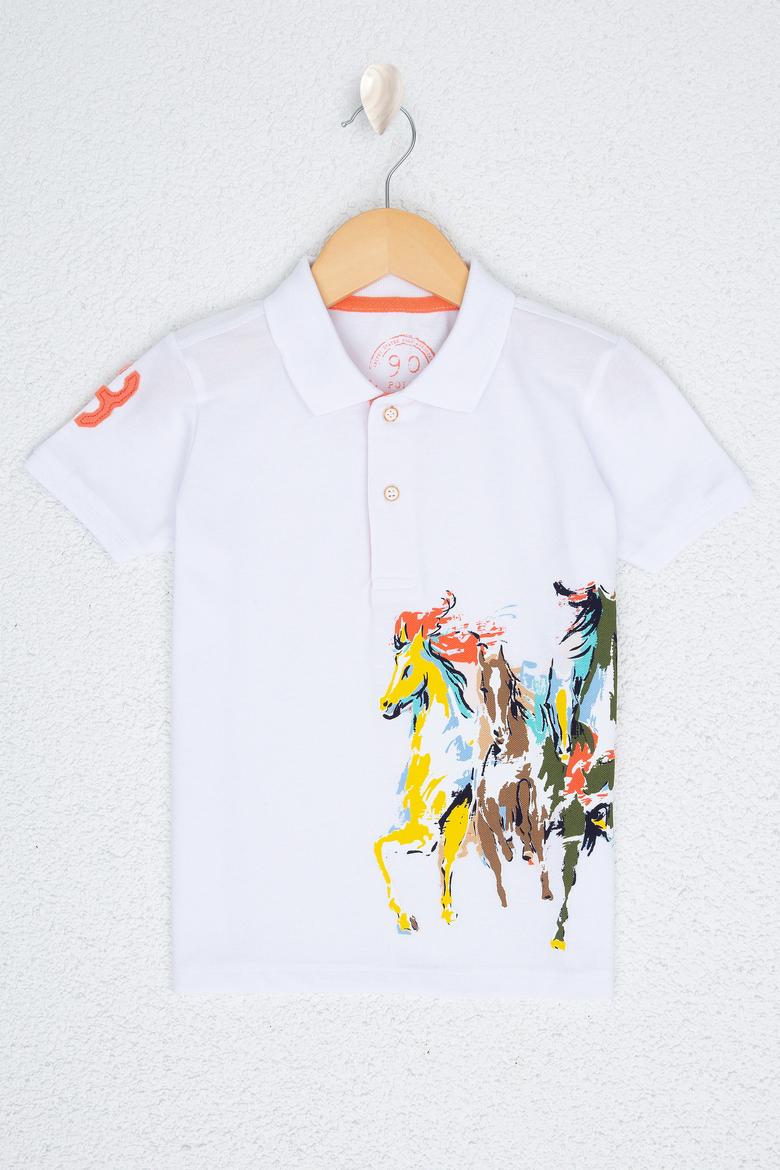 Çocuk Beyaz Bisiklet Yaka Tişört