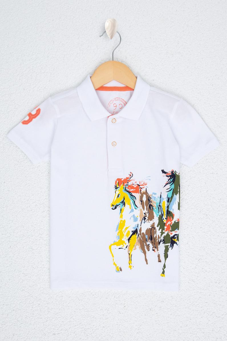 Çocuk Beyaz Bisiklet Yaka Tişört