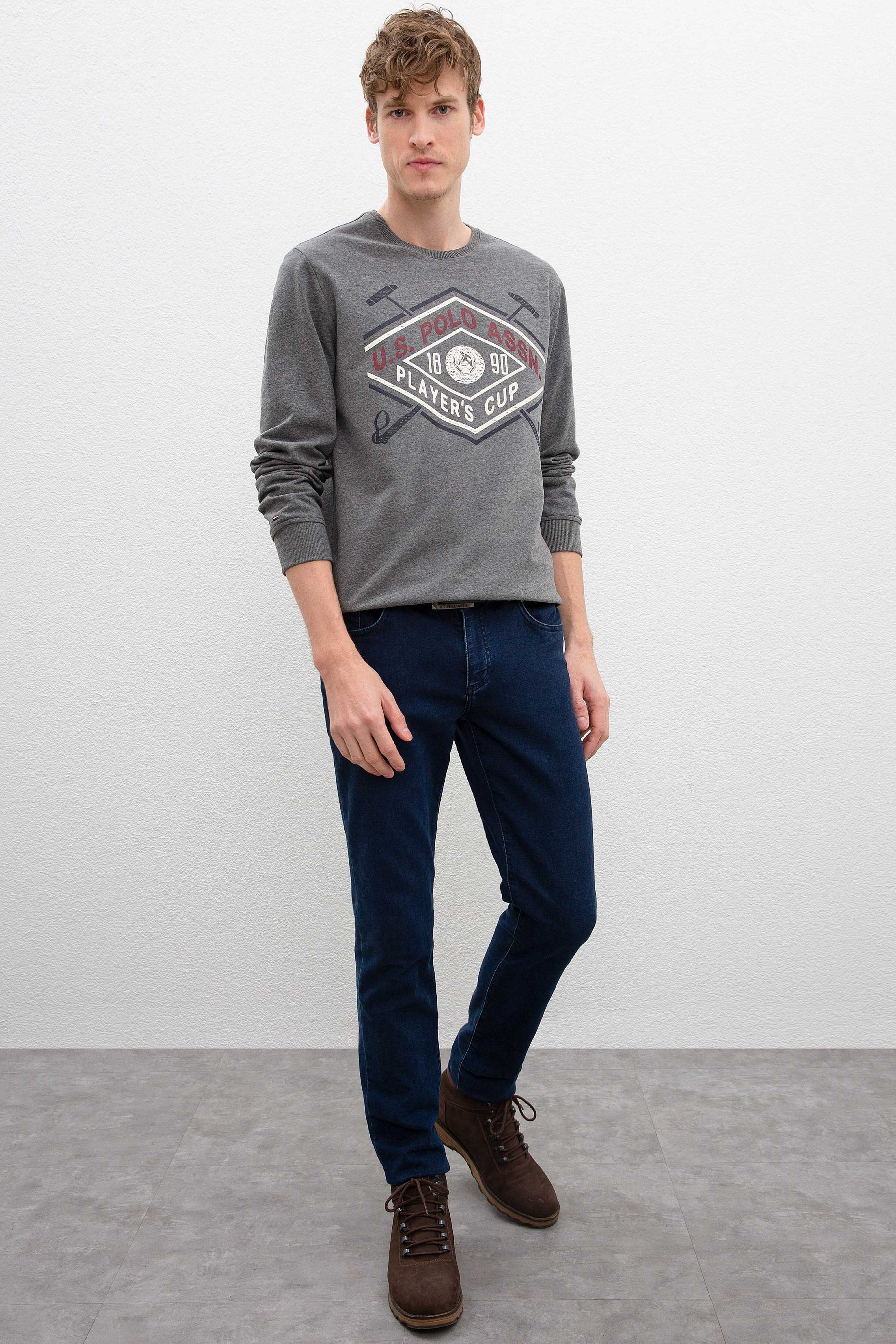 Erkek Antrasit Melanj Bisiklet Yaka Sweatshirt