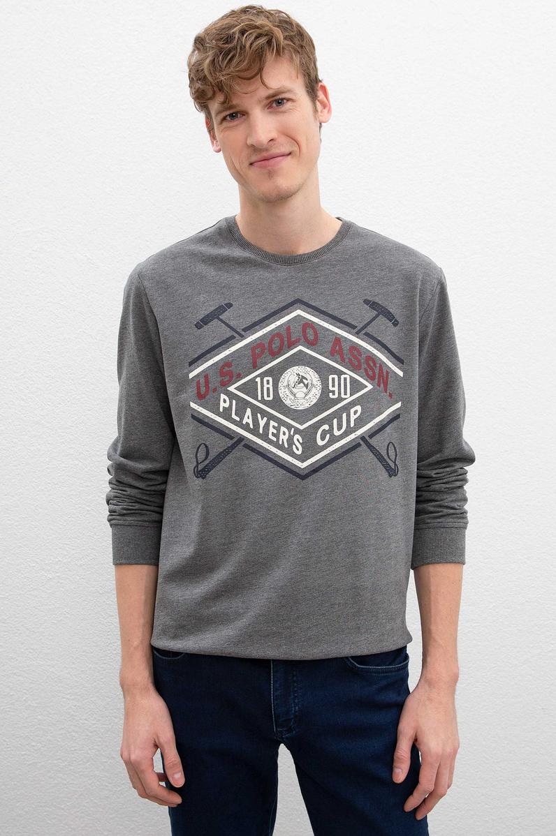 Erkek Antrasit Melanj Bisiklet Yaka Sweatshirt