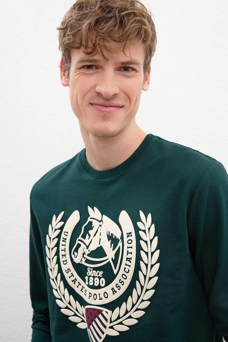 Erkek Koyu Yeşil Bisiklet Yaka Sweatshirt - 50216295015