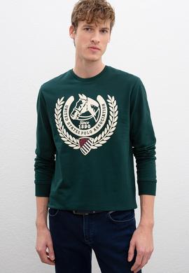 Erkek Koyu Yeşil Bisiklet Yaka Sweatshirt - 50216295015