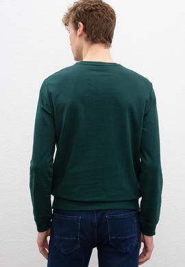 Erkek Koyu Yeşil Bisiklet Yaka Sweatshirt - 50216295015