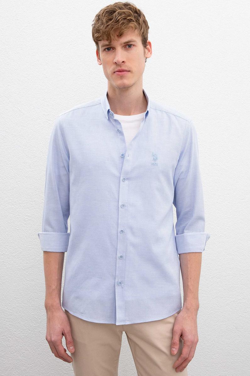 Erkek Mavi Gömlek Uzunkol