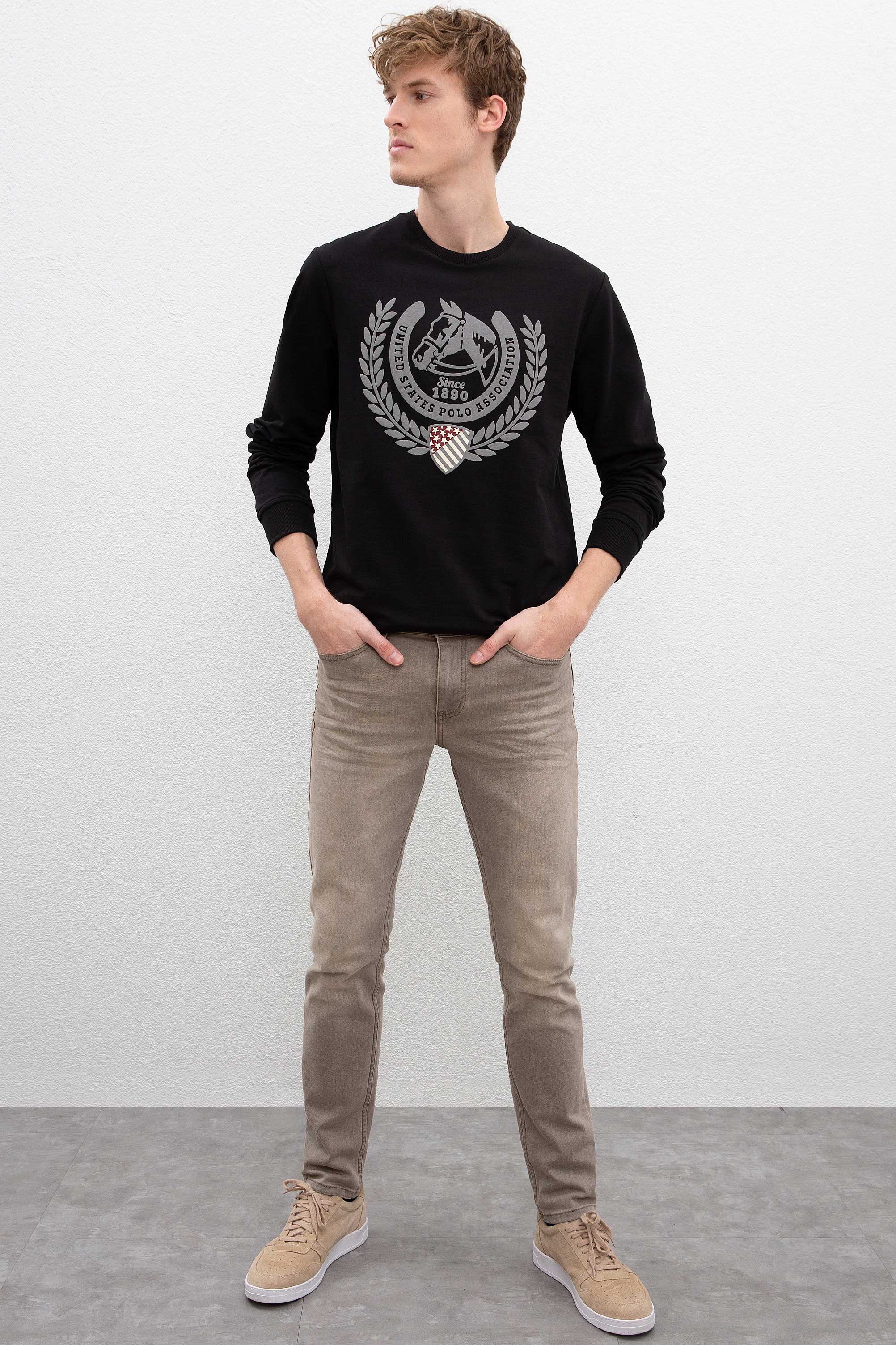 Erkek Siyah Bisiklet Yaka Sweatshirt - Image 4