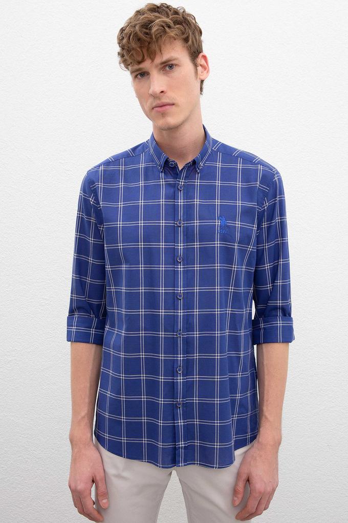 Erkek Saks Uzun Kollu Gömlek