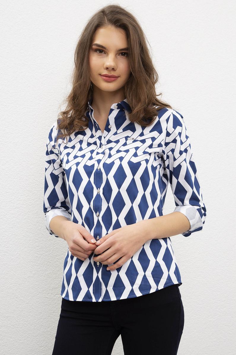 Kadın Lacivert Gömlek Uzunkol