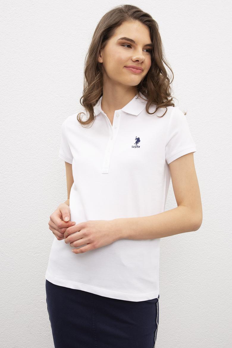 Kadın Beyaz Polo Yaka T-Shirt Basic