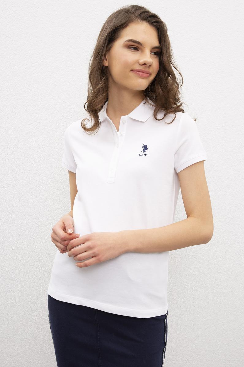 Kadın Beyaz Polo Yaka T-Shirt Basic