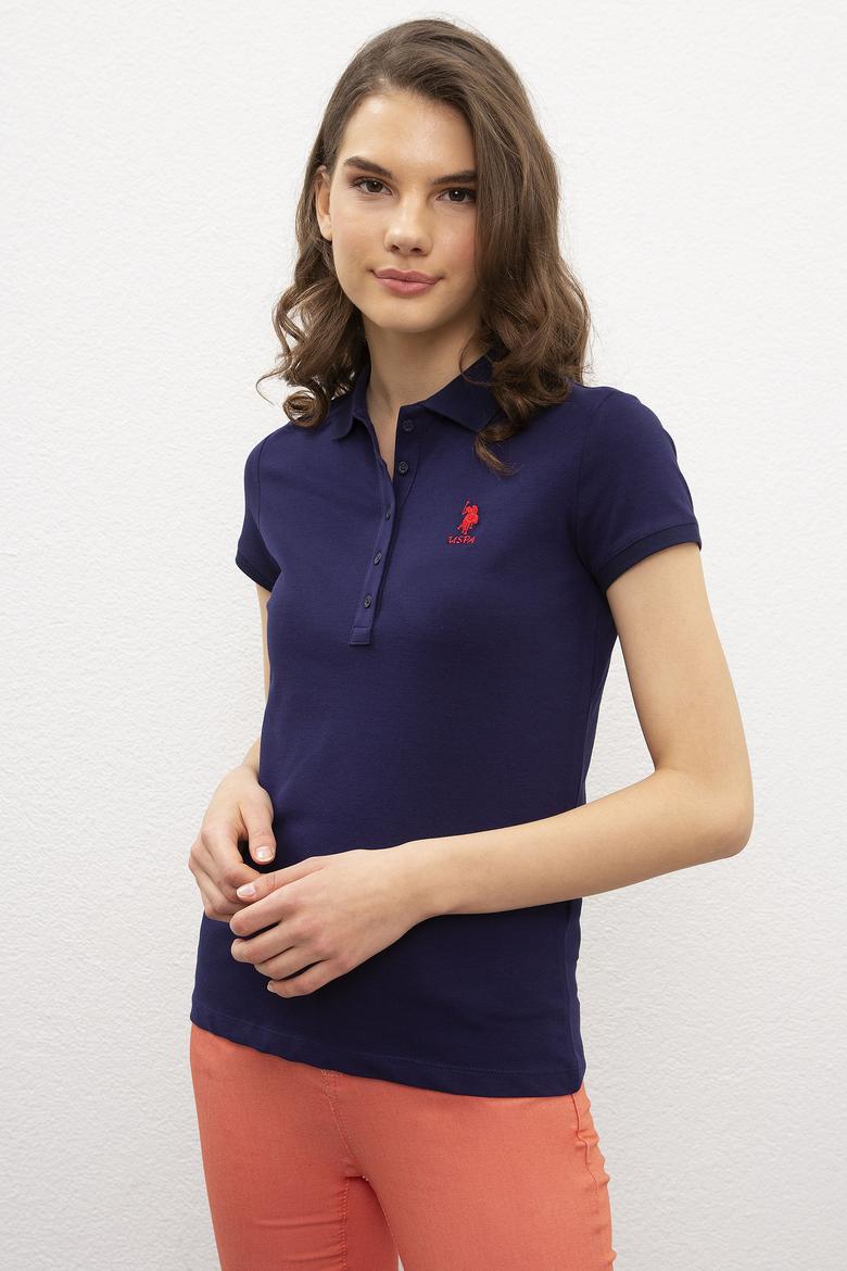 Kadın Lacivert Polo Yaka T-Shirt Basic