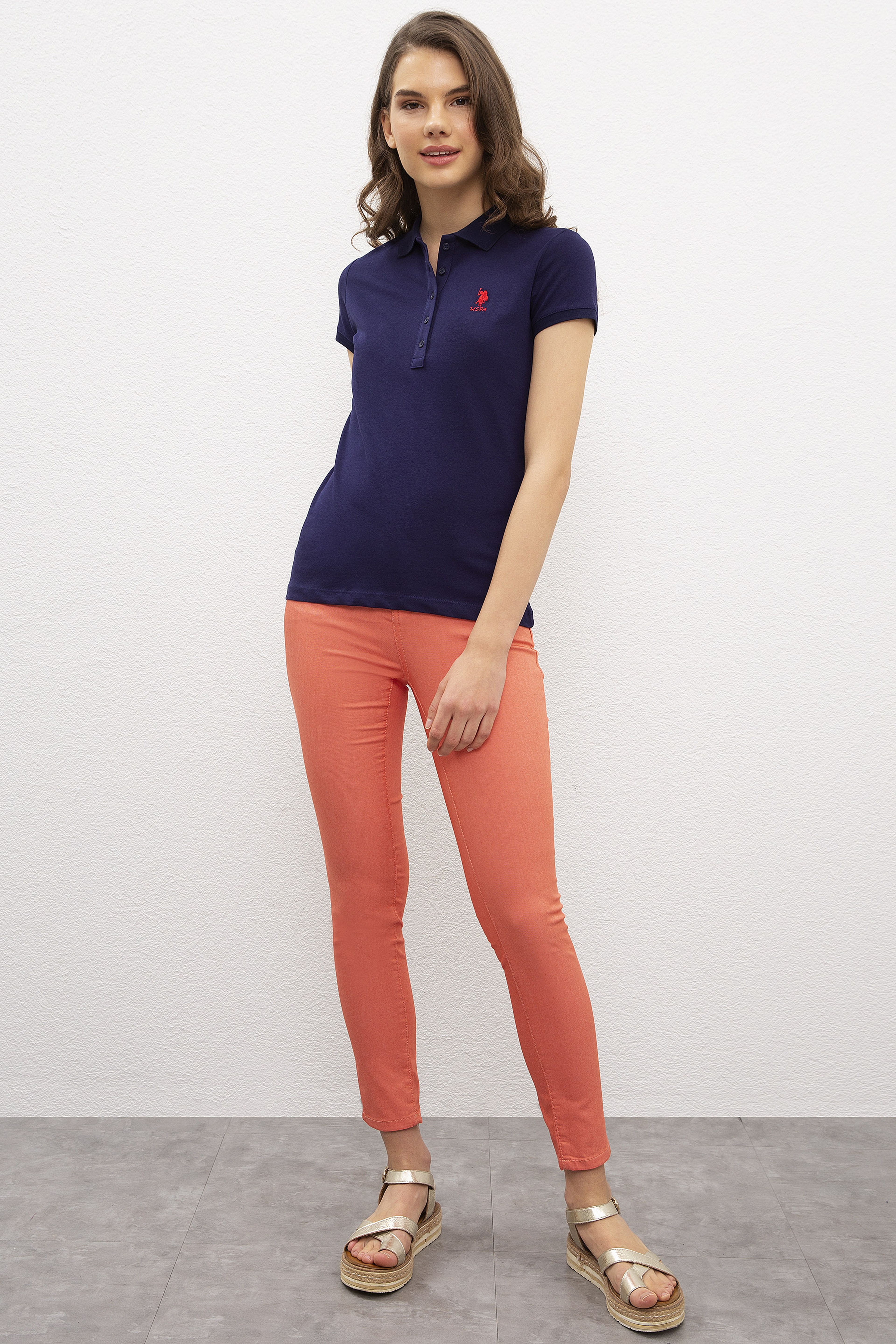 Kadın Lacivert Polo Yaka T-Shirt Basic - Image 5