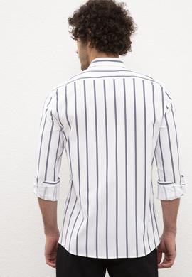 Erkek Lacivert Dikey Çizgili Gömlek Uzunkol - 50218688011