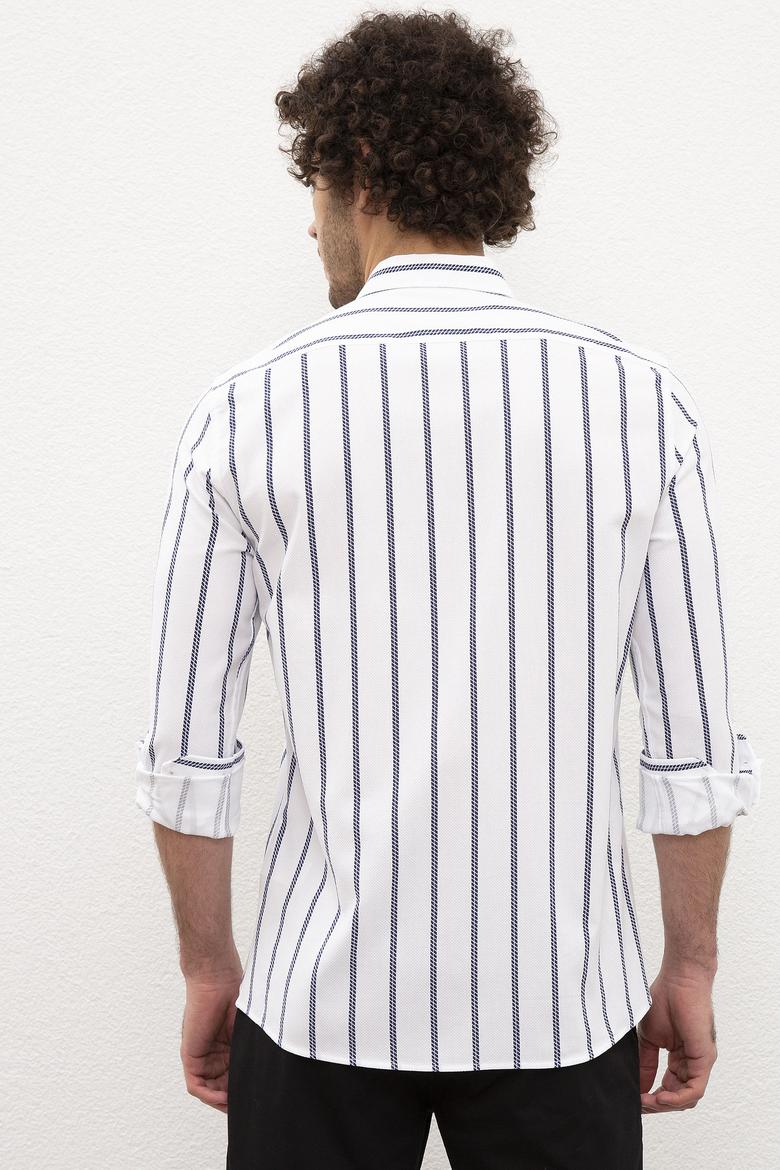 Erkek Lacivert Dikey Çizgili Gömlek Uzunkol - 50218688011