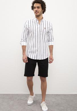 Erkek Lacivert Dikey Çizgili Gömlek Uzunkol - 50218688011