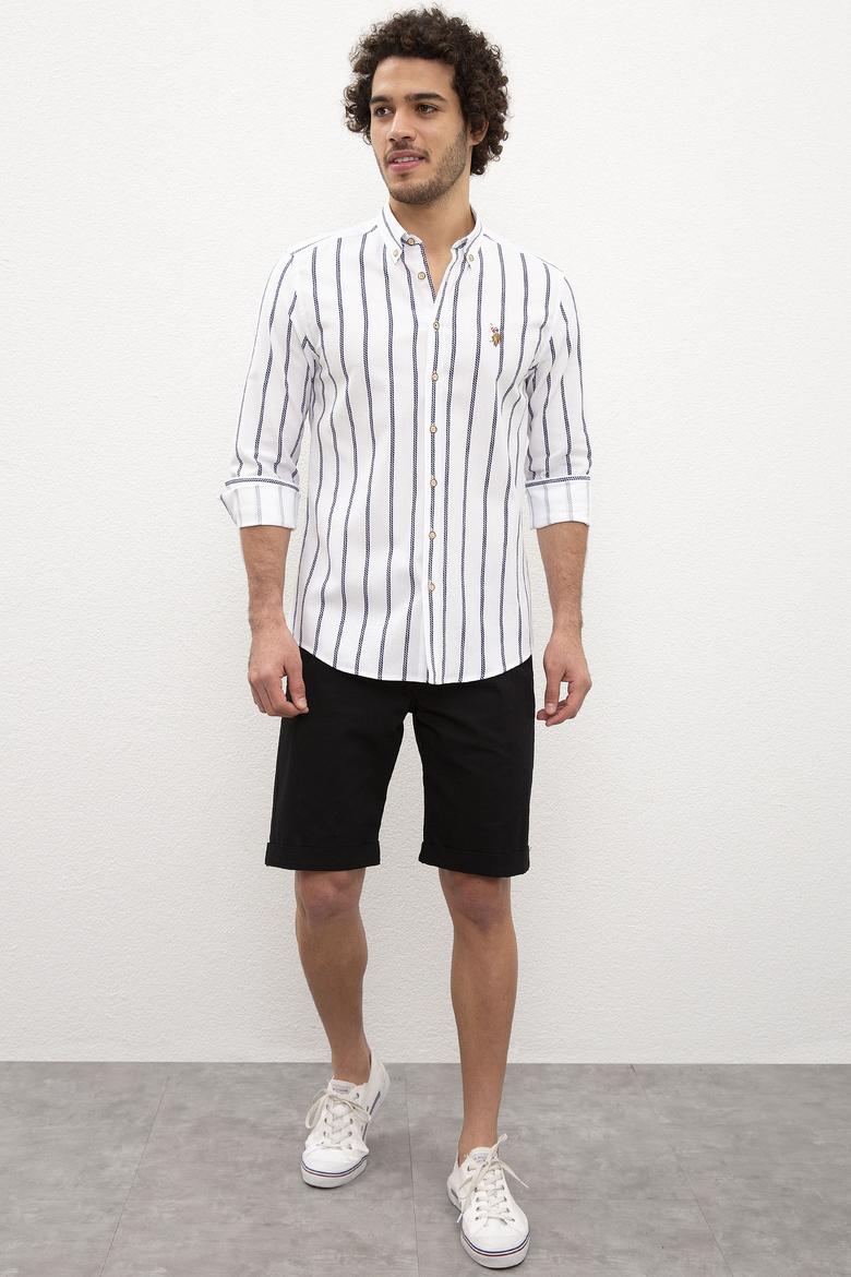 Erkek Lacivert Dikey Çizgili Gömlek Uzunkol - 50218688011