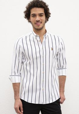 Erkek Lacivert Dikey Çizgili Gömlek Uzunkol - 50218688011