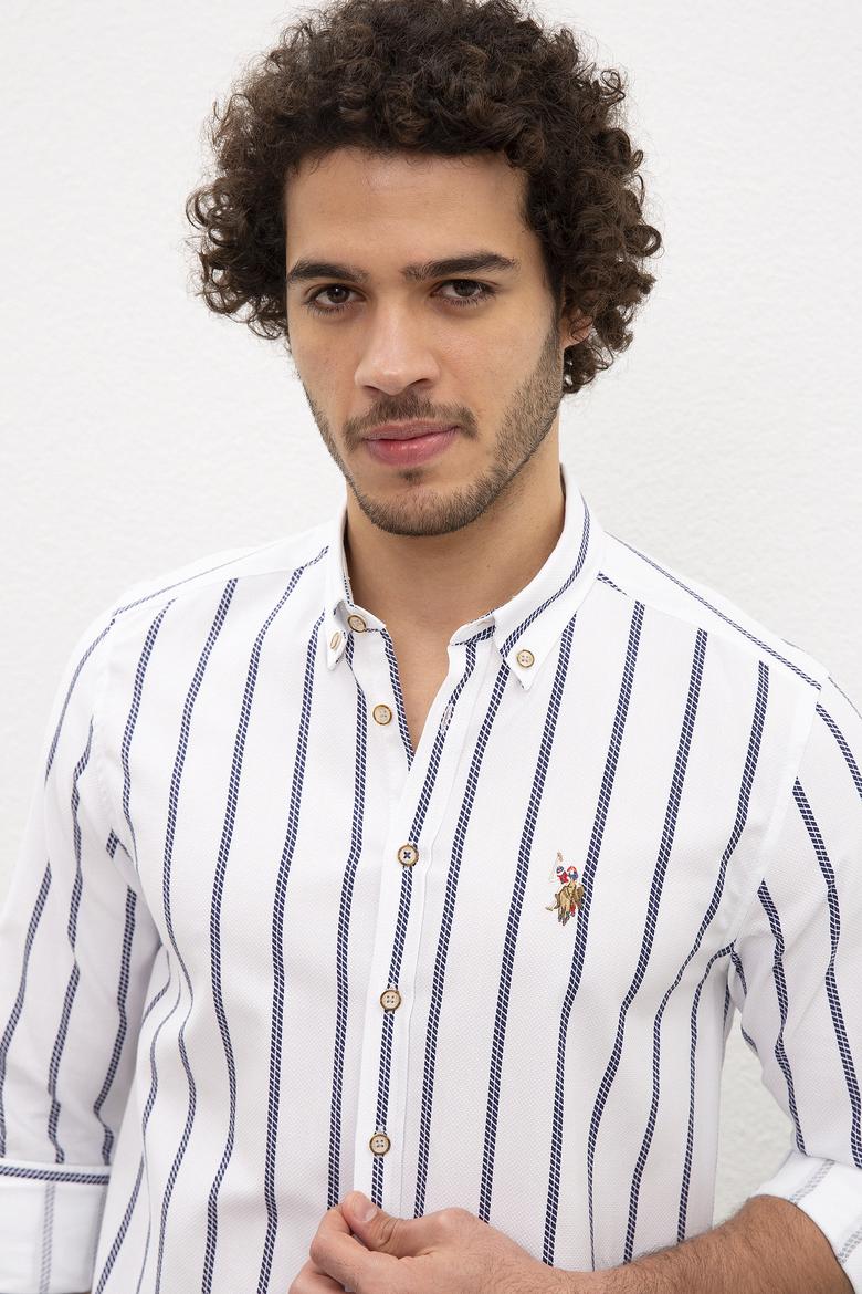 Erkek Lacivert Dikey Çizgili Gömlek Uzunkol - 50218688011