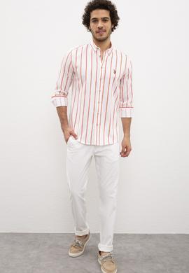 Erkek Kırmızı Dikey Çizgili Gömlek Uzunkol - 50218688004