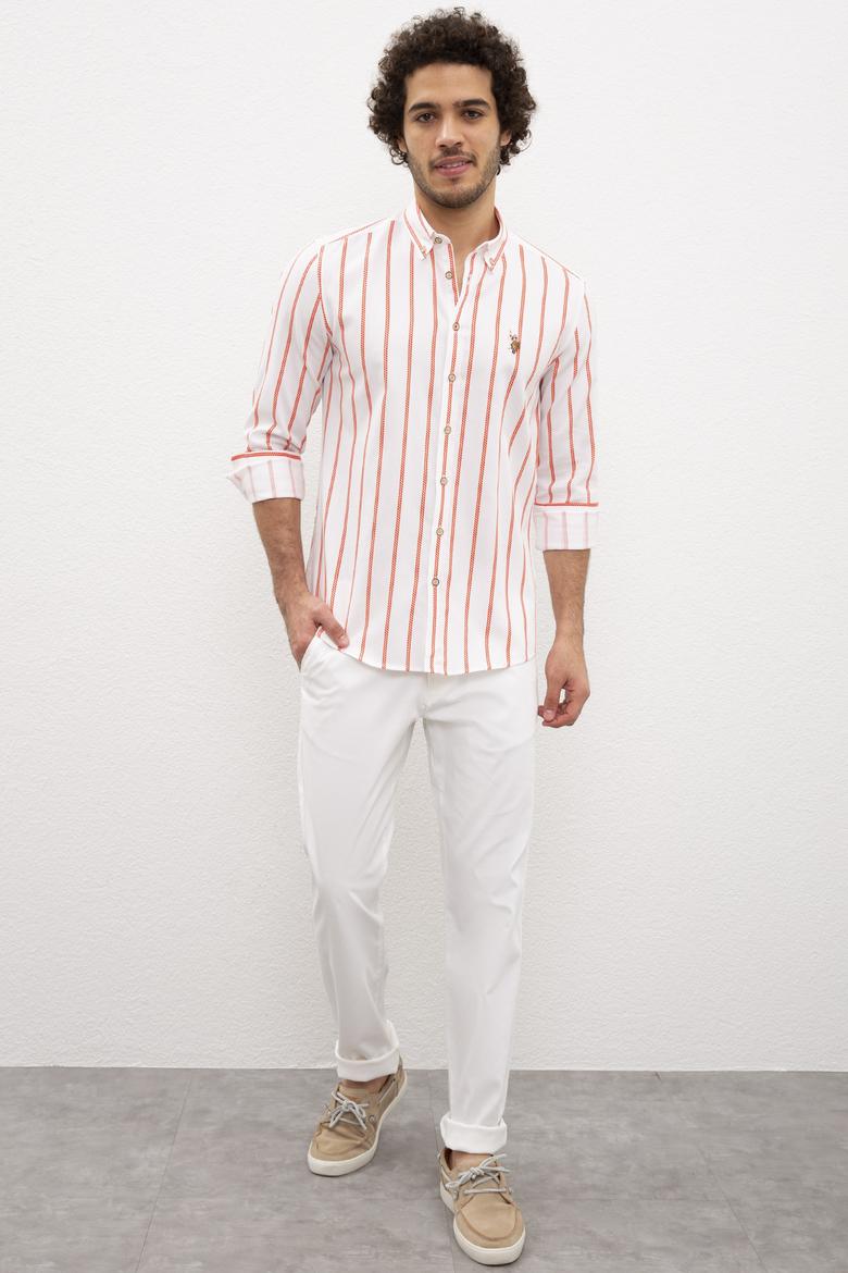 Erkek Kırmızı Dikey Çizgili Gömlek Uzunkol - 50218688004