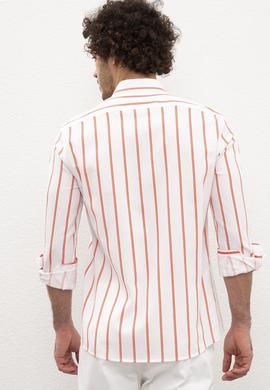 Erkek Kırmızı Dikey Çizgili Gömlek Uzunkol - 50218688004