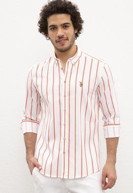 Erkek Kırmızı Dikey Çizgili Gömlek Uzunkol - 50218688004