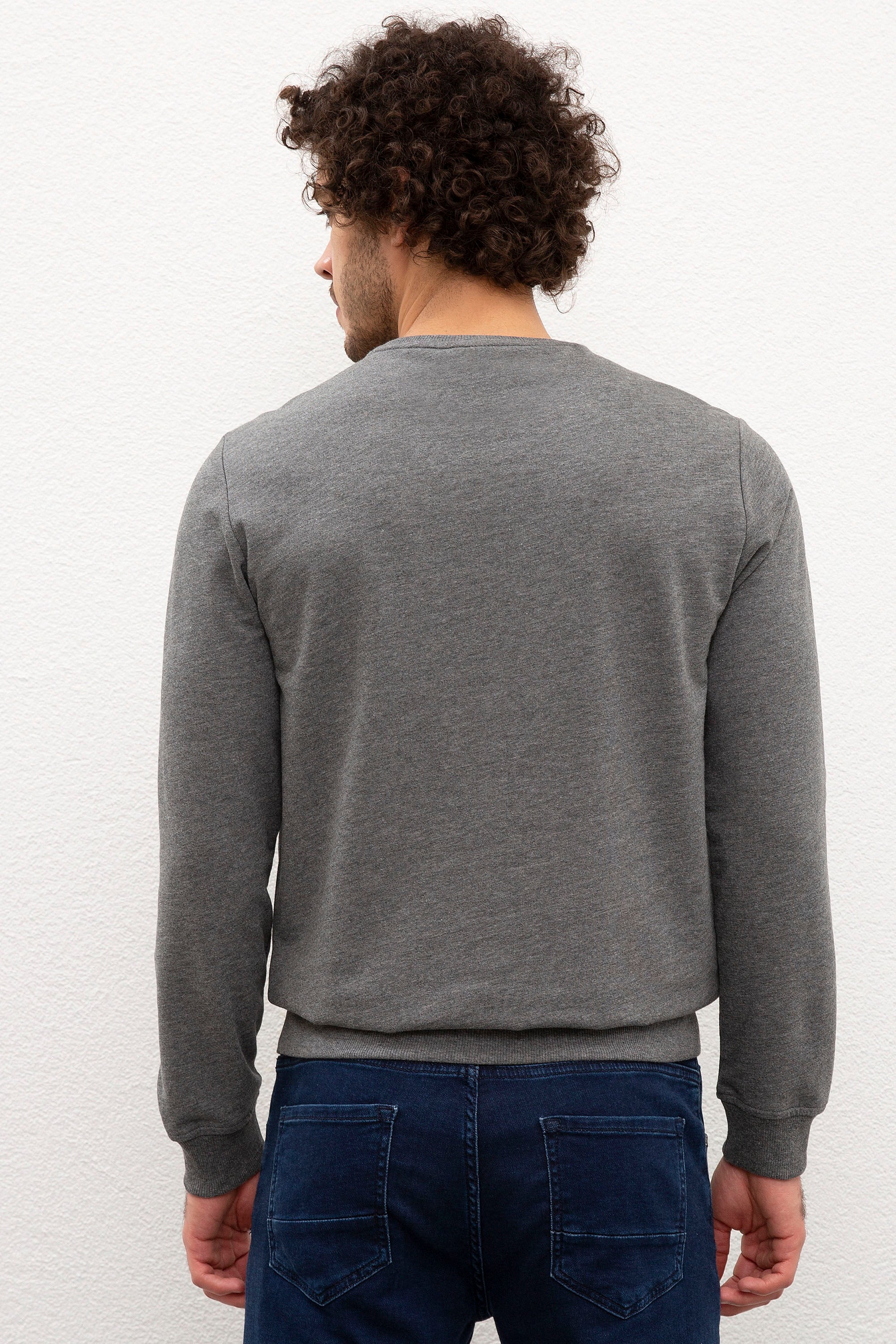 Erkek Antrasit Melanj Bisiklet Yaka Sweatshirt - Image 3