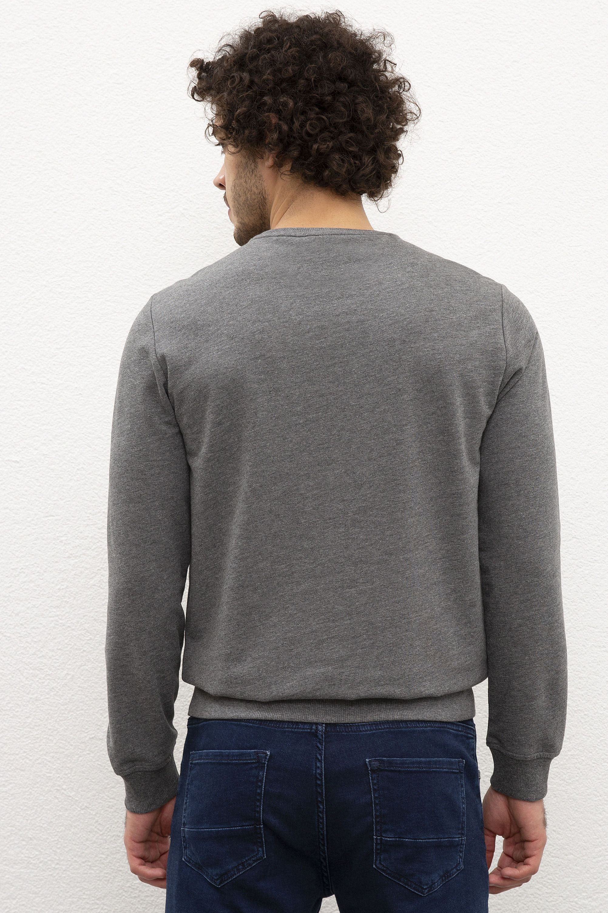 Erkek Antrasit Melanj Bisiklet Yaka Sweatshirt