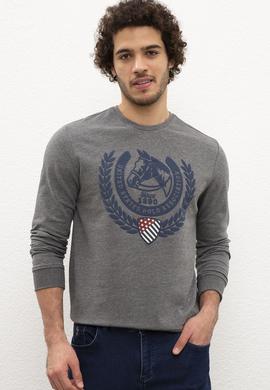 Erkek Antrasit Melanj Bisiklet Yaka Sweatshirt - 50216295002