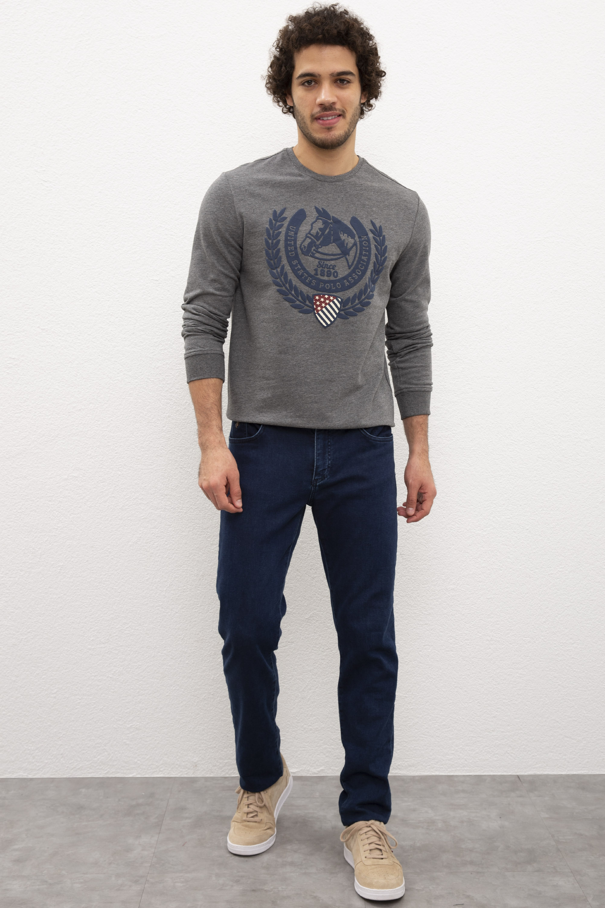 Erkek Antrasit Melanj Bisiklet Yaka Sweatshirt - Image 4
