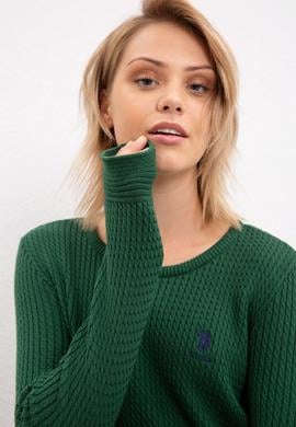 Kadın Yeşil Triko Kazak Basic - 50206419060