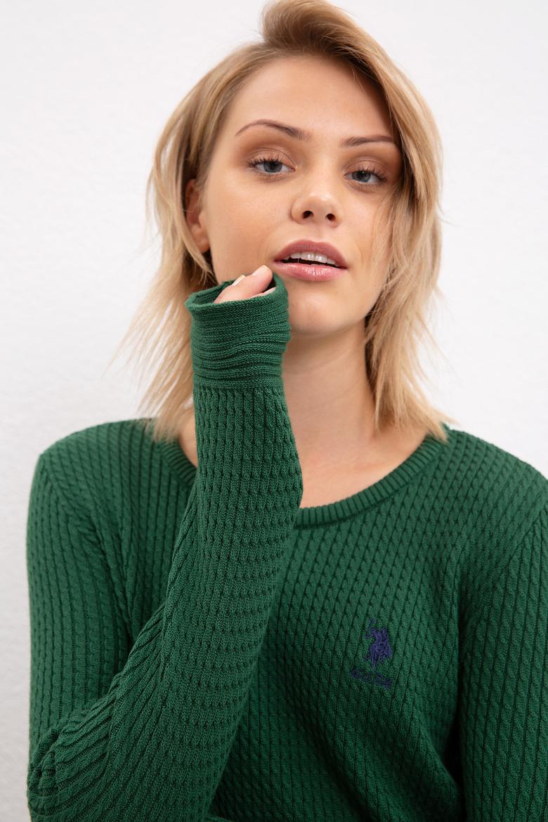 Kadın Yeşil Triko Kazak Basic