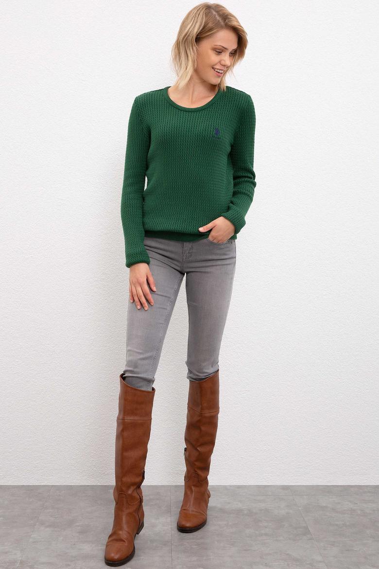 Kadın Yeşil Triko Kazak Basic - 50206419060