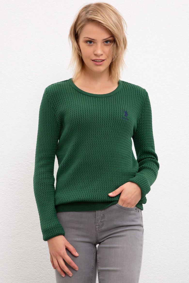 Kadın Yeşil Triko Kazak Basic - 50206419060