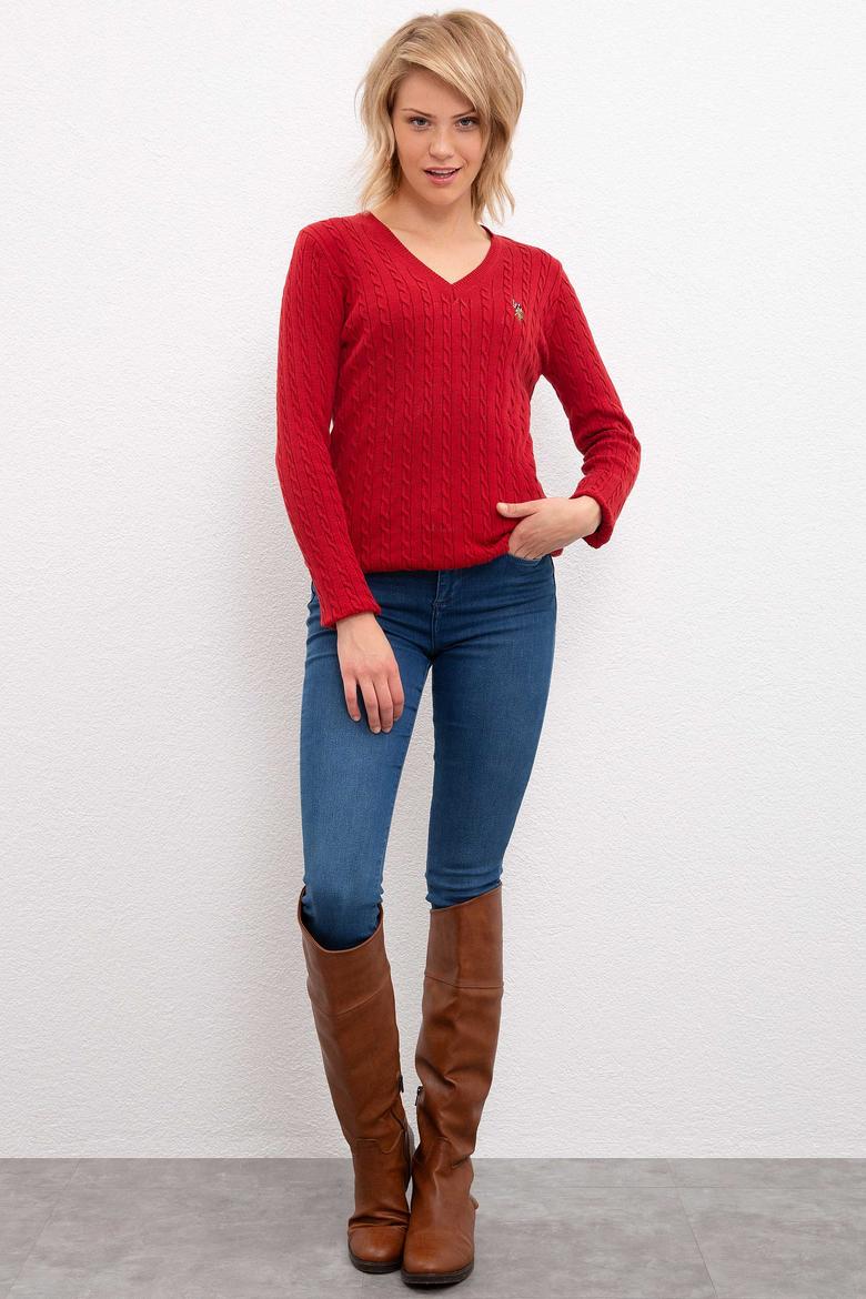 Kadın Kırmızı Triko Kazak Basic - 50206451018