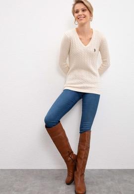 Kadın Beyaz Triko Kazak Basic - 50206451037